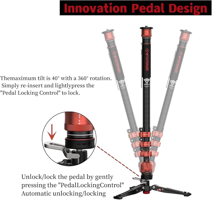 IFOOTAGE Cobra 3 C180F-P Carbon Fiber Video Monopod with Pedal Locking Control, Professional Photography Monopod Suitable for SLR Cameras and Camcorders (71")