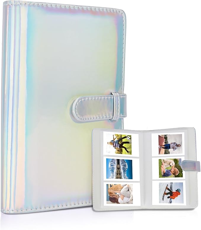 Riosin 108 Pockets Mini Album Compatible with Fujifilm Instax Mini film, Suitable for Instax Mini 12/11/7+/9/Evo/Link 2, 2x3"Photo Album for Canon ivy 2 Kpop Photocard (Magic Silver)