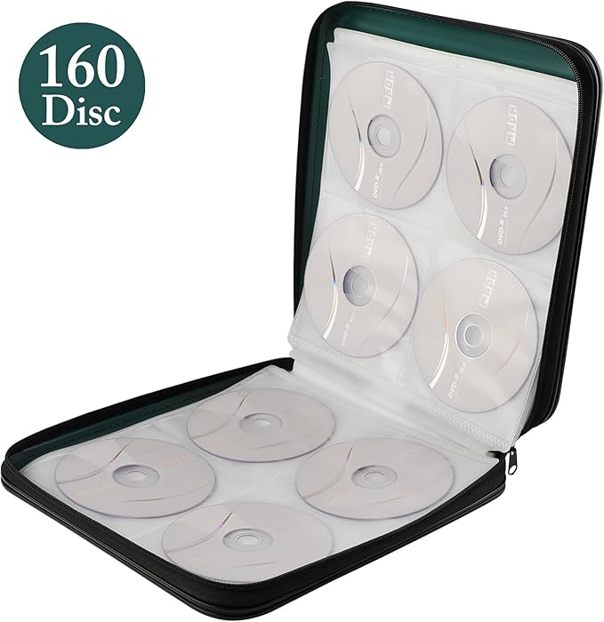 DVD Storage CD Case Holder: 160 Capacity CD Sleeves Black Disc Cases Binder for Car - CD Hard Organizer Box - Large DVD Wallet for Movie/Music/Game & Portable CD Book