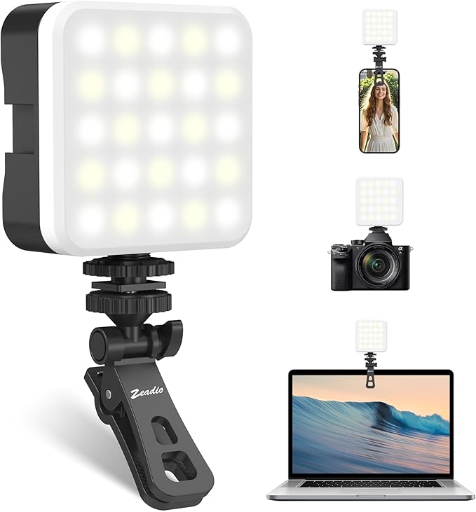 Zeadio Portable LED Pocket Light with Clip - Adjustable 3000K-7000K Color Temperature Camera Light, CRI95, Small Video Selfie Light for Tabletop Filming/Selfie/Cell Phone/Photography, Pack of 1