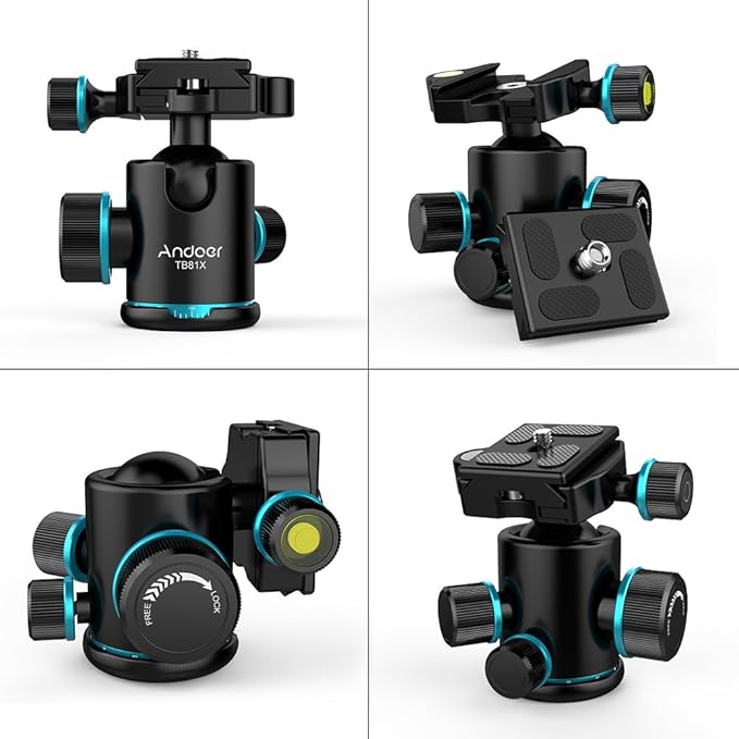 Andoer Tb81X Tripod Ball Head 360 Degree Rotating Panoramic Camera Quick Release Ball Head for Tripod Monopod Slider DSLR Camera with 3Pcs 1/4" to 3/8" Srew Adapters Max. Load 8Kg/17.64Lbs
