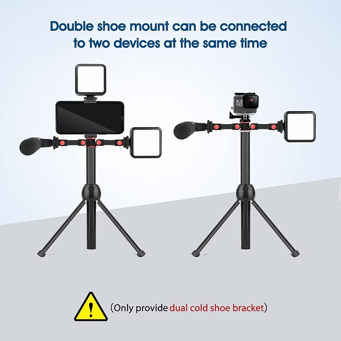 ChromLives Dual Cold Shoe Mount Universal Cold Shoe Adapter with 1/4" Thread Holes Rotatable Camera Shoe Extension Bracket for Microphone,Led Light