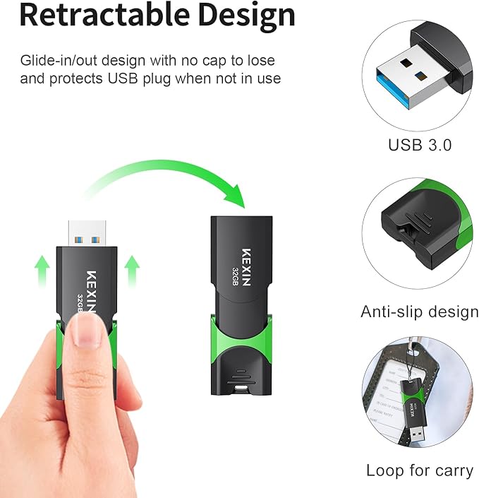 KEXIN 10 Pack 32GB Flash Drive USB 3.0 Flash Drive 32G Thumb Drive 3.0 USB Drive Bulk Jump Drive Swivel Pen Drive with LED Indicator 32G 10Pack Black+ Green