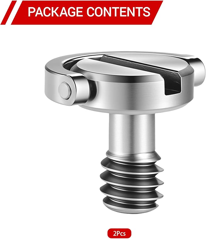 D-Type Screw with D-Ring, 2 Pack Camera Tripod Screws for Mounting Case, Quick Release Plate and Cameras Accessories (Silver)
