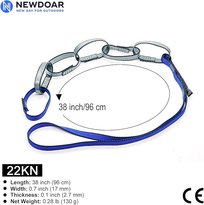 NewDoar Daisy Loop Chain for Climbing,22KN(4950lb) Nylon Webbing Sling 0.7in(17mm) Safe Chain,CE Certified for Outdoor Activities,Personal Anchor Tether System,Aid Climbing