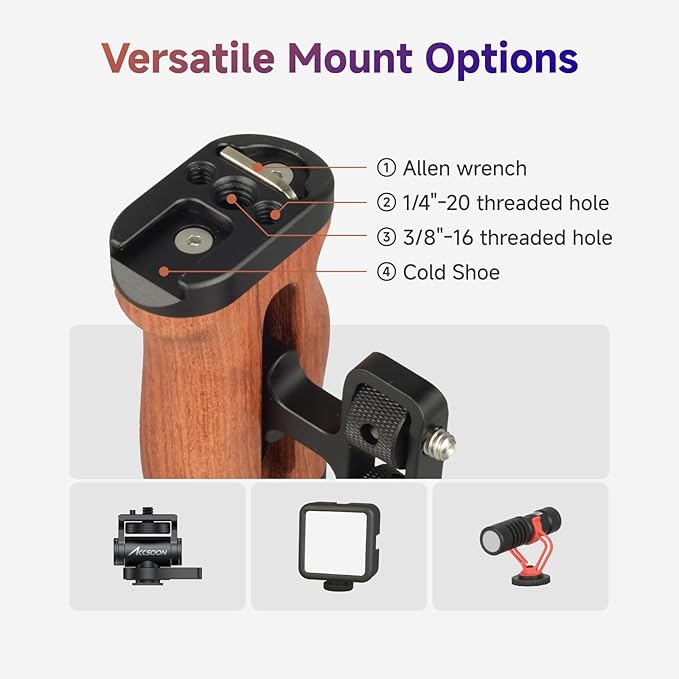 Accsoon CineView M7 Pro Side Handle Handgrip Mini with 1/4" Screw, Up/Down Adjustable 35mm Camera Handles Built-in Wrench, for CineView M7/Smartphone/iPad/Monitor/Camera Cages Side Handles (1 Pair)