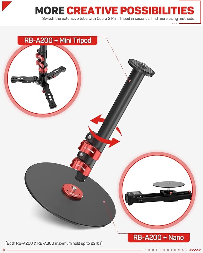 IFOOTAGE A200 Round Base Monopod, 22" Table Top Video Monopod, Aluminum Camera Mono pod with Base, Compatible with DSLR Camera, Light, Webcam for Live Streaming, Vlogging, Payload 10KG/22LBS