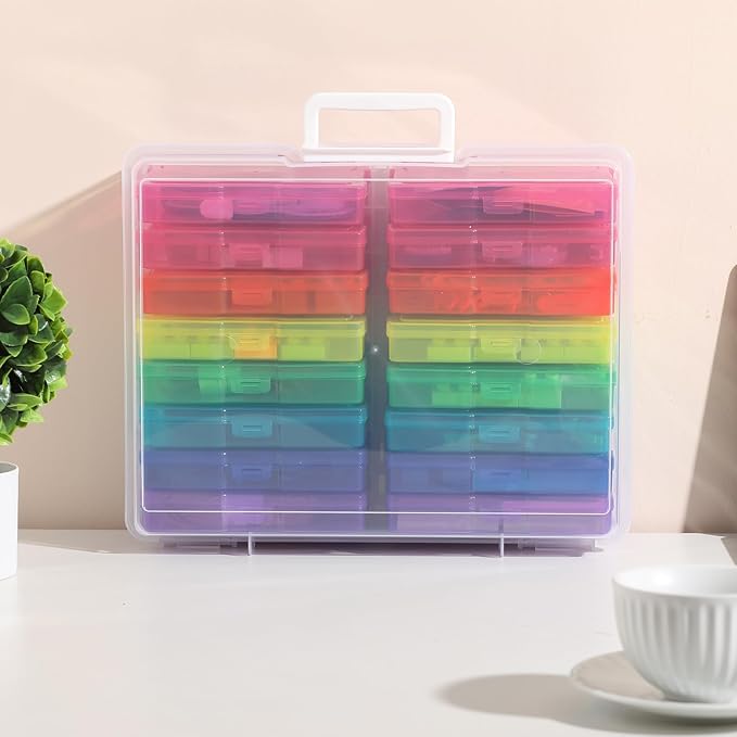 novelinks Transparent 4" x 6" Photo Cases and Clear Craft Keeper with Handle, 16 Inner Photo Organizers & Photo Storage Box, Plastic Photo Storage Containers (Multi-colored)