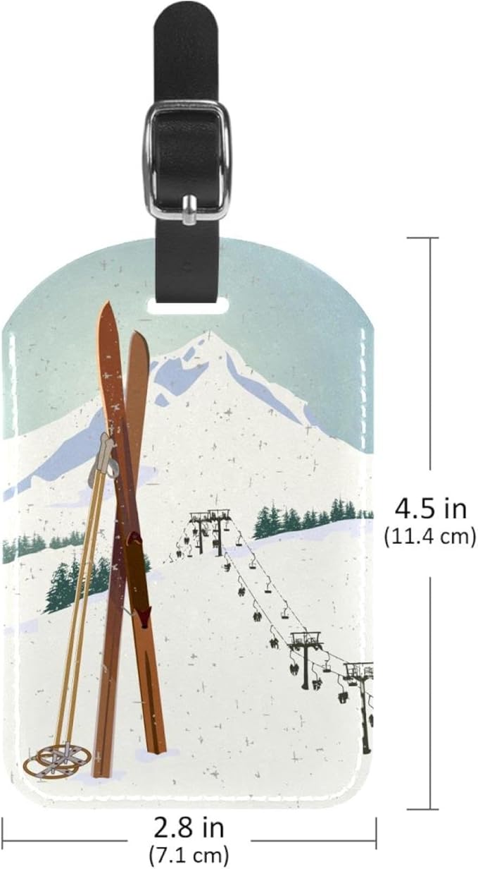 2 Pack Winter Ski Moutain Luggage Tags for Suitcases PU Leather Travel Tags Bag Tags Privacy Protection