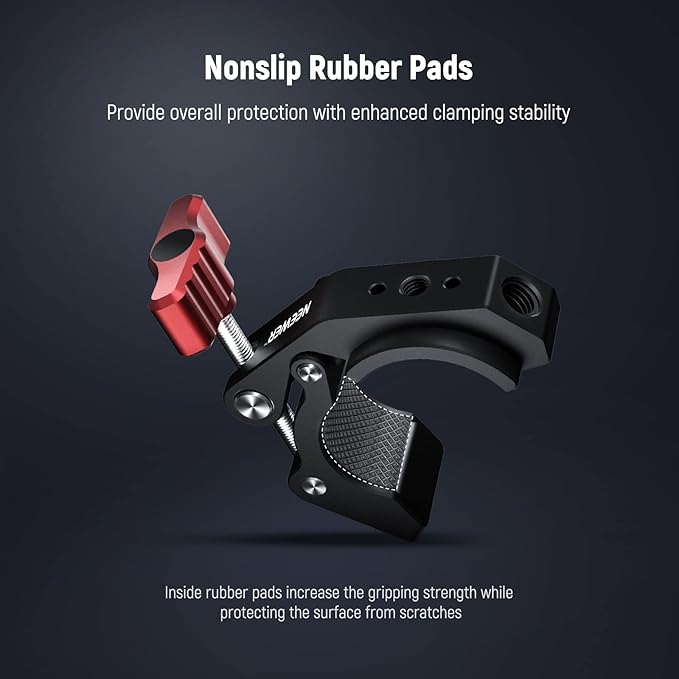 NEEWER Super Clamp with Cold Shoe & 1/4 Inch 3/8 Inch Thread Holes, Max. Load 4 kg, Crab Shaped Camera Tripod Holder for Most Photo Accessories, Compatible with SmallRig Magic Arm, Red ST81