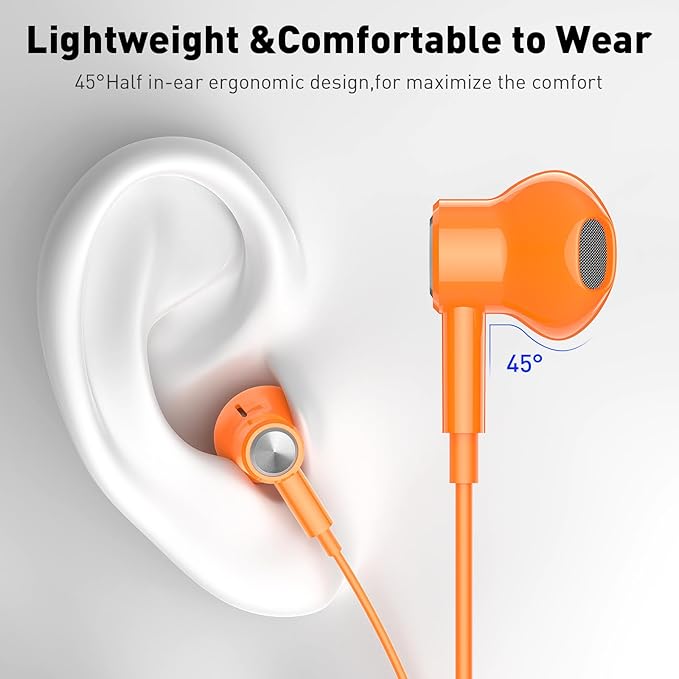 USB C Headphones Wired Type C Earphones for Samsung/Galaxy S26 S25 S24 Plus S23 S22 S21 S20 Note 20 Ultra DAC Magnetic Corded Earbuds for iPhone 15 16 16e 17 Air for Apple/Android Ear Buds Orange