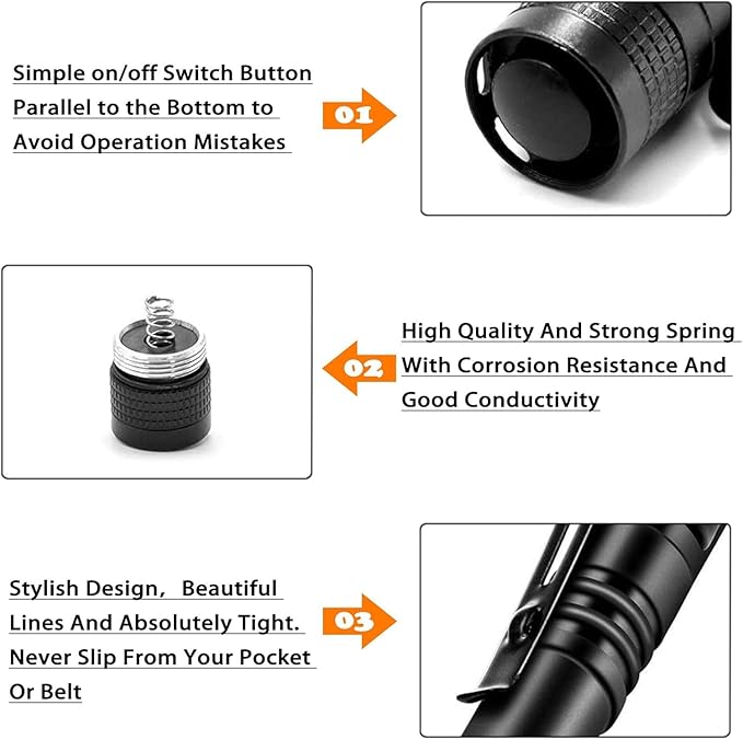 CZS Flashlight, 2 Pack Pen Light, Small Flashlights High Lumens, Battery-Powered LED Flashlight by 2AAA Battery, Waterproof Pocket Flashlights for Work, Emergency (Battery Not Included)