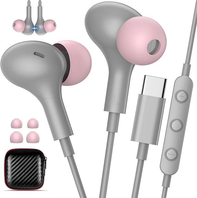 USB C Earbuds with Microphone Cute in Ear Wired Headphone USB-C Plug Ear Buds Corded Head Phone Magnetic Type C Earphone for iPhone 17 Pro Max 16 Plus 15 16e for Samsung A17 A16 S26 S25 S24