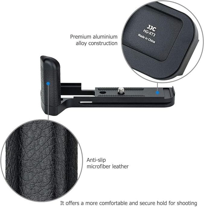 JJC Metal Hand Grip L Bracket Holder for Fujifilm Fuji X-T3 XT3 X-T2 XT2 Camera, Arca Swiss Type Quick Release Plate, Replaces Fujifilm MHG-XT3 MHG-XT2 Handgrip (Not Compatible with X-T4 XT4)