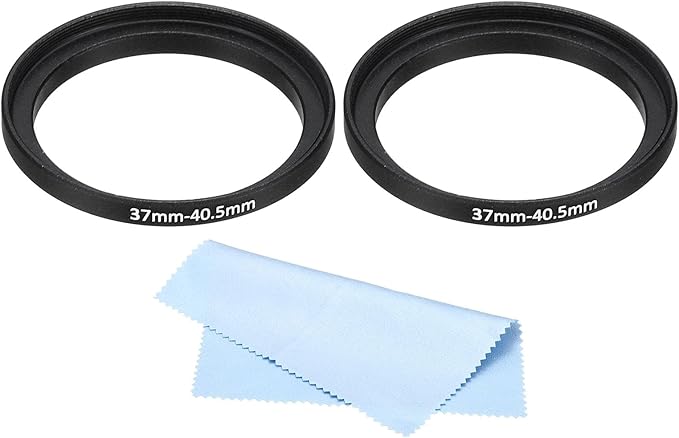 PATIKIL 37mm-40.5mm Metal Step Up Ring with Cleaning Cloth, 2 Pack Camera Lens Filter Adapter Ring Aluminum Filter Adapter Ring for Camera Lenses Hood, Black