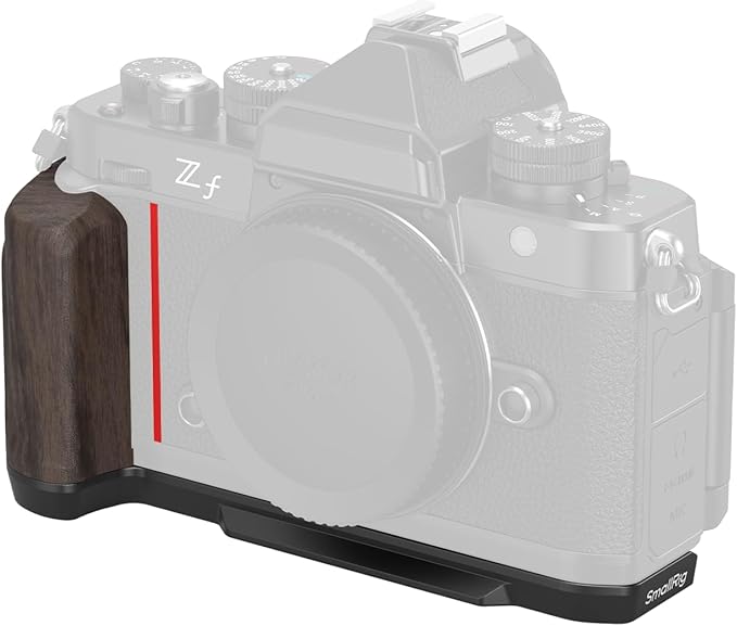 SmallRig Z f Wooden Handgrip, L-Shape Grip Holder for Nikon Z f Camera, Retro-Style Side Handle with 1/4"-20 Threaded Hole, Cold Shoe, Quick Release Plate for Arca, Black