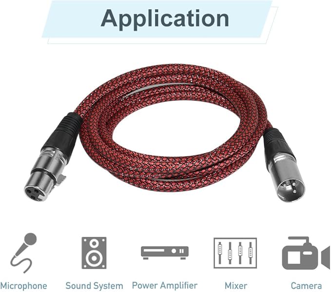50ft XLR Cable - Male to Female, Nylon Braided Balanced Mic DMX Cable with Oxygen-Free Copper Conductors