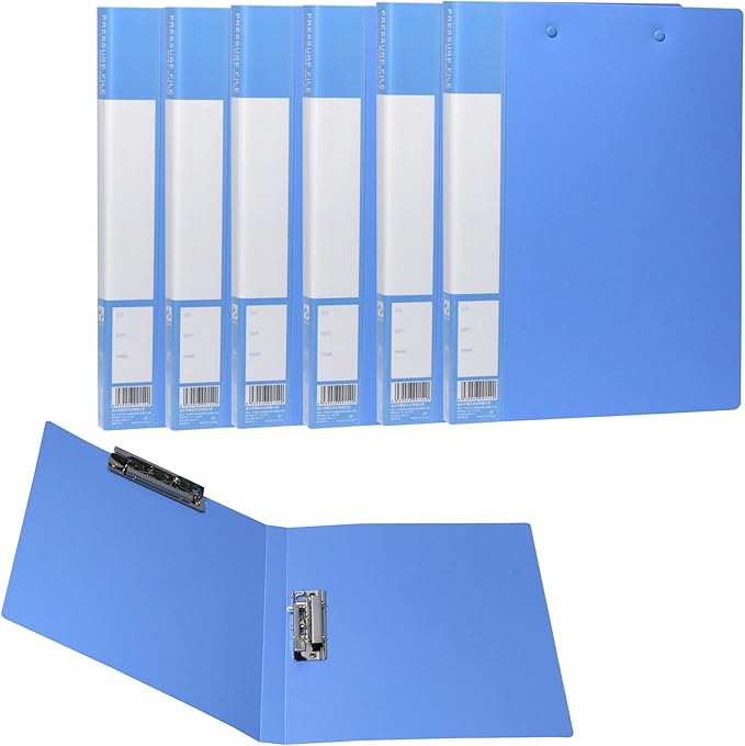 Acocony Punchless Binder with 2 Clamp Letter Size Punchless Clamp Binder 8.5 x 11 Report Covers Plastic Blue Pack of 6