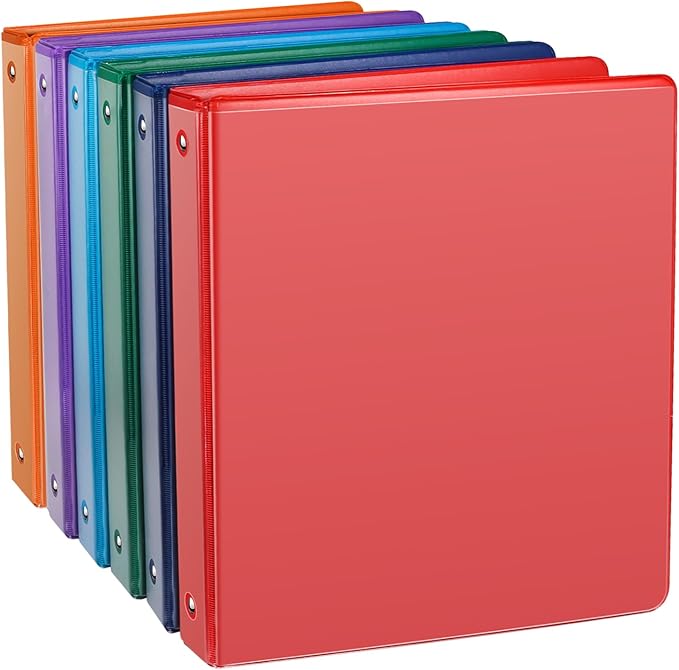 COMIX 3 Ring Binder 1/2 inch with Clear View Cover, 0.5" View Binder Holds 100 Sheets of US Letter Size Paper, 6 Pack (Assorted)