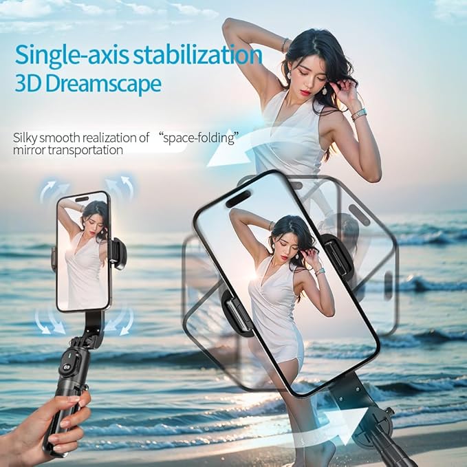 Selfie Stick Gimbal Stabilizer,Single Axis Stabilizer Tracking Selfie Stick with Tripod Suitable for 360 Degree Steering with Remote Control The Best Choice for Vlog and Live Broadcast