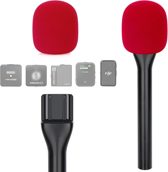 YOUSHARES Handheld Adaptor with Foam Cover, Compatible with Rode and DJI Wireless Microphones for Interviews (Red Foam)