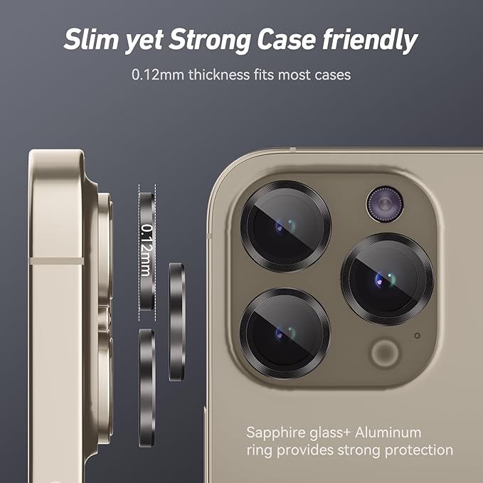 Jeluse Camera Lens Protector for iPhone 17 Pro Max/17 Pro/16 Pro Max/16 Pro/15 Pro Max/15 Pro/14 Pro Max/14 Pro, 9H Tempered Glass Screen Protector Cover Alignment Kit Metal Individual Ring