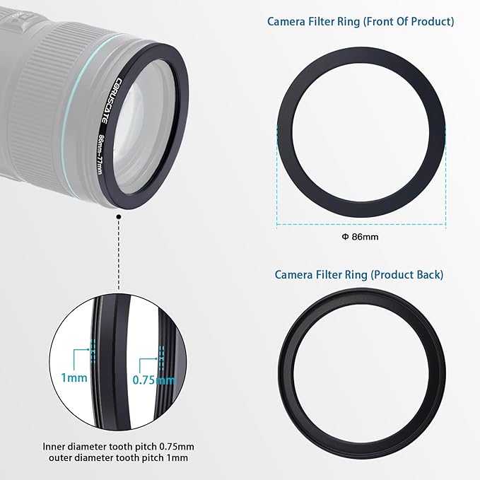 3Pcs 86-82mm/86-77mm/86-95mm Filter Ring Adapter,Metal Step Down Ring for All Brands Camera Accessory(for UV,CPL,ND,Threaded Lens Hood)