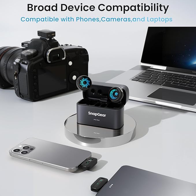 Magnetic Wireless Microphone for iPhone/Camera/Android, Ultralight 9.5g, 984ft Range, 48kHz/24bit, Noise Cancellation, 48H Battery for Video Recording, Streaming