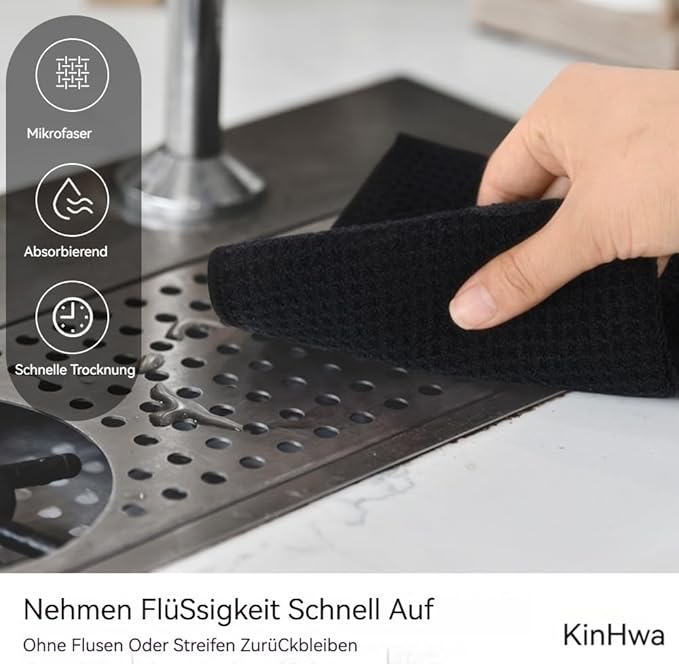 KinHwa Microfiber Dish Cloths Thick Waffle Weave Kitchen Dish Rags Ultra Absorbent Odor Free Dishcloths 12inch x 12inch… (Black 10 pc, 12in x 12in)