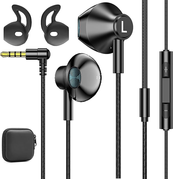 Black Wired Earbuds with Mic in-Ear Earphones Build-in Microphone HiFi Stereo Headphones Compatible for iPhone iPad Android Mp3 and Most of 3.5mm Aux Devices