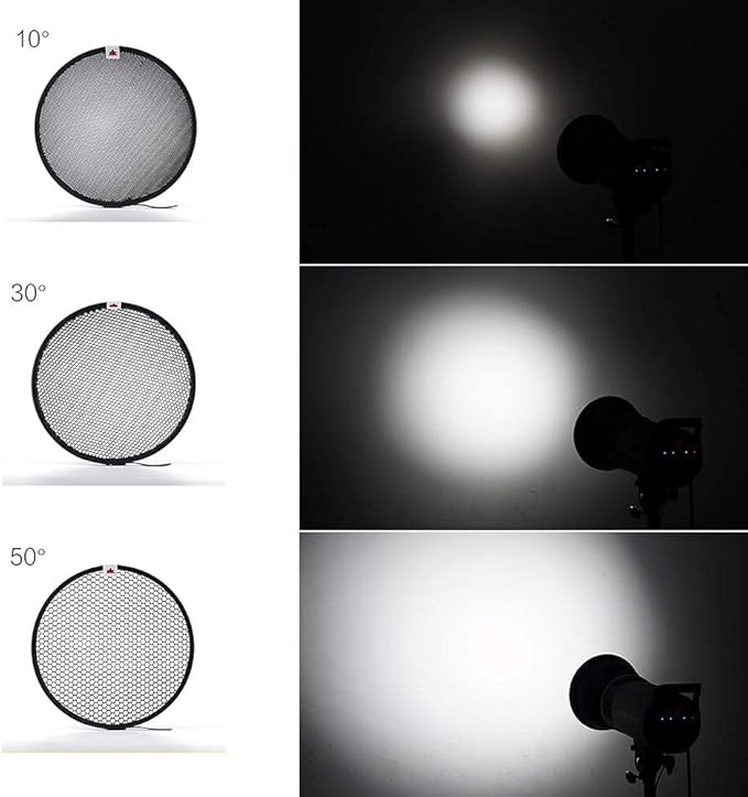 Soonpho 7" Standard Reflector Diffuser Lamp Shade Dish with 10° /30°/ 50° Degree Honeycomb Grid White Soft Cloth for Bowens Mount Studio Strobe Flash Light Speedlite