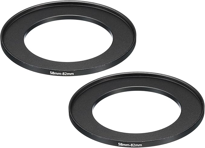 PATIKIL 58mm-82mm Metal Step Up Ring, 2 Pack Camera Lens Filter Adapter Ring Aluminum Filter Adapter Ring for Camera Lenses Hood, Black