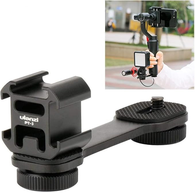 Ulanzi PT-3 Triple Cold Shoe Gimbal Microphone Mount Extenstion Bar + ULANZI Smartphone Video Rig with Handles