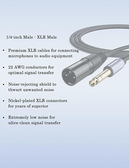 DUKABEL 1/4" TRS to XLR Male Cable, Balanced Interconnect Cords 2.4M Long Patch Cable for Mixers, Speaker, Amplifiers, Mics
