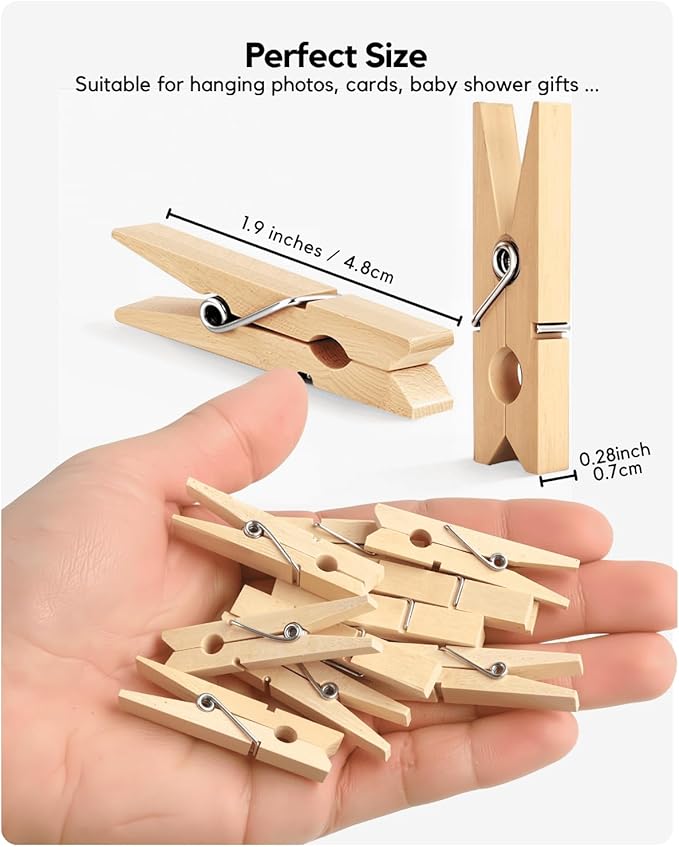 1.9 Inch Wooden Clothespins – 50 Pack Heavy-Duty Clothes Pins for Laundry, Crafts & Photos – Natural Wood Clips for Hanging, Clothesline & DIY Projects