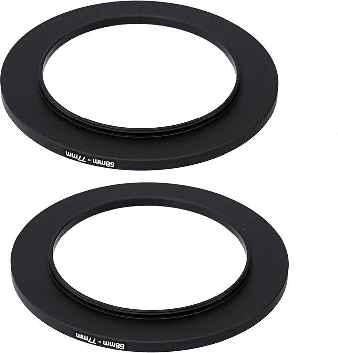 (2 Pcs) 58-77MM Step-Up Ring Adapter, 58mm to 77mm Step Up Filter Ring, 58 mm Male 77 mm Female Stepping Up Ring for DSLR Camera Lens and ND UV CPL Infrared Filters