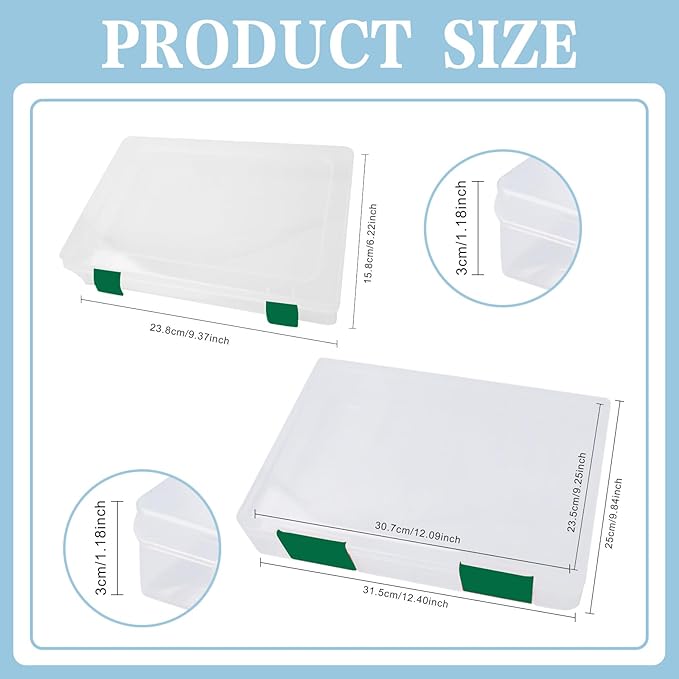 12 Pcs Clear A4 A5 File Box Document Plastic Storage Box with 48 Labels File Holder Organizer Paper Plastic Case Magazine Protector with Buckle Office School Supplies(Green)