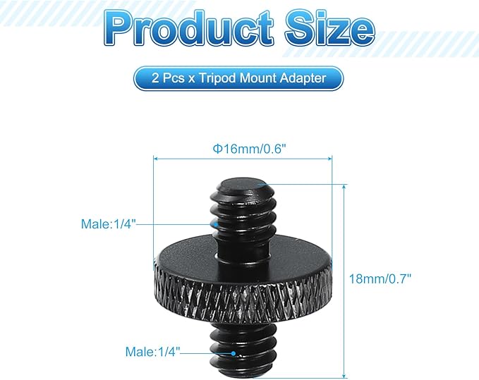PATIKIL Tripod Screw Adapter 1/4" Male to 1/4" Male, 2 Pcs Tripod Nut Connectors Camera Mount Screw Camera Double Head Converter for Microphone Holder Magic Arms Accessories, 18 mm