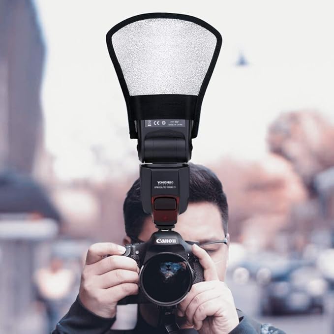 2 Pack Flash Diffuser Reflector - 2-Sided White/Silver Bend Bounce Flash Reflector Kit with Elastic Strap for Canon, Nikon, Sony, Fuji and All Speedlight Flashes