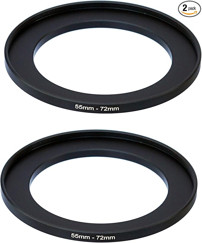 (2 Pcs) 55-72MM Step-Up Ring Adapter, 55mm to 72mm Step Up Filter Ring, 55 mm Male 72 mm Female Stepping Up Ring for DSLR Camera Lens and ND UV CPL Infrared Filters