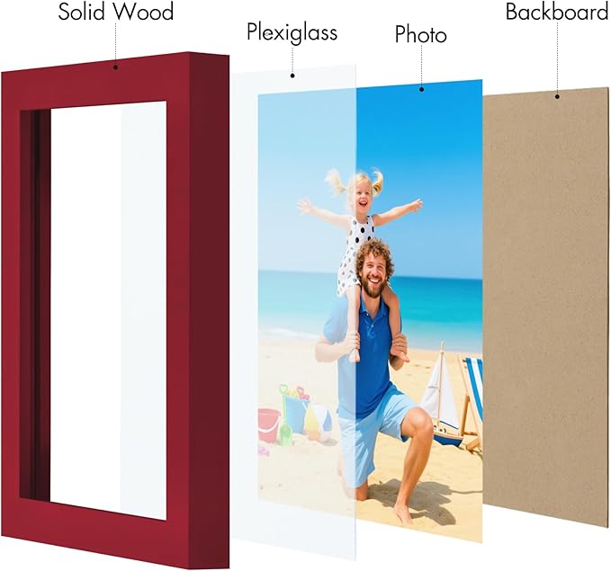 Vittanly 5x7 Picture Frame, Made of Solid Wood and Shatterproof Plexiglass, Wooden Photo Frame for Wall Mounting or Tabletop Display, Picture Frame for Home Decor with Stand, Red, 1 Pack
