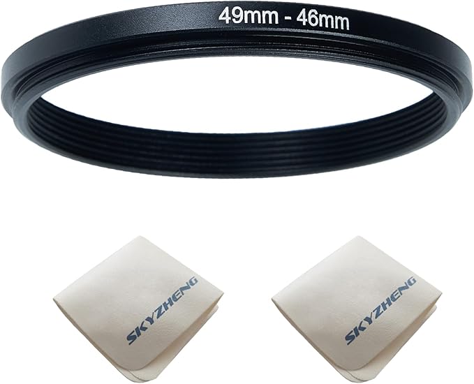 49mm Lens to 46mm Camera Lens Adapter 49mm to 46mm Step Down Ring Adapter Ring for All Brands of UV ND CPL, with Premium Lens Wiping Cloth 2 Pack (49mm-46mm)