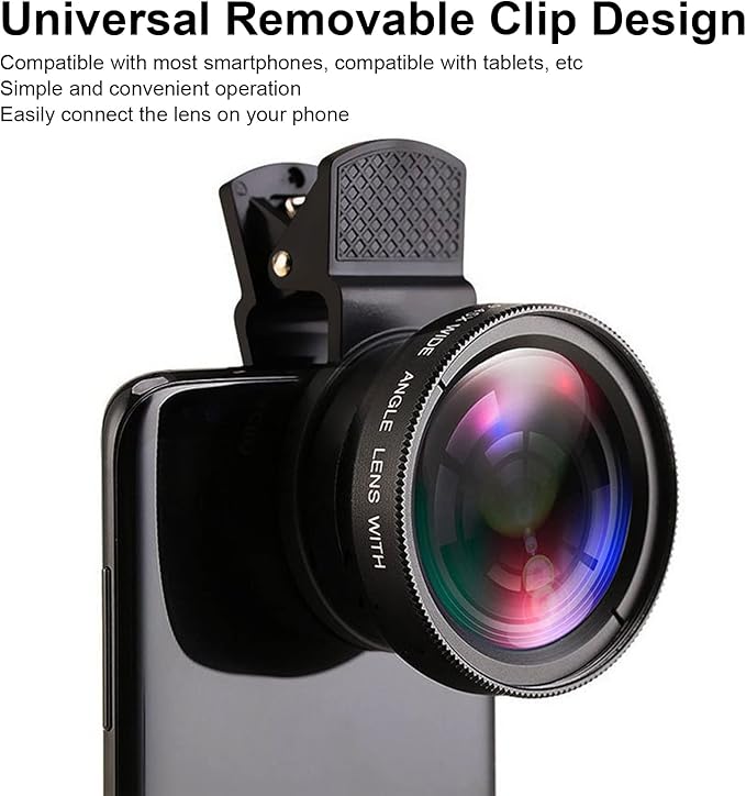 Phone Camera Lens, 2 in 1 Phone Lens Kit, 0.45X Ultra Wide Angle and 12.5X Macro Lens, with Travel Case, HD Professional Universal Clip Lens Kit for Most Smartphones, Tablets(Black)