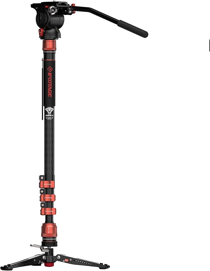 IFOOTAGE 71" Monopod for Cameras with Fluid Head, Carbon Fiber Monopod for Cameras with Video Head, Cobra 3 C180F-P & Komodo K5S