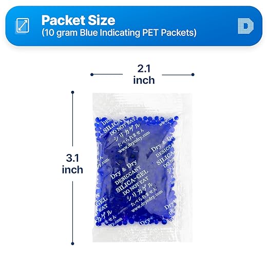 Dry & Dry 10 Gram [15 Packets] Blue Indicating(Blue to Pink) Silica Gel Packets Desiccant - Rechargeable Silica Packets, Silica Gel, Silica Gel Packs, Silica Gel
