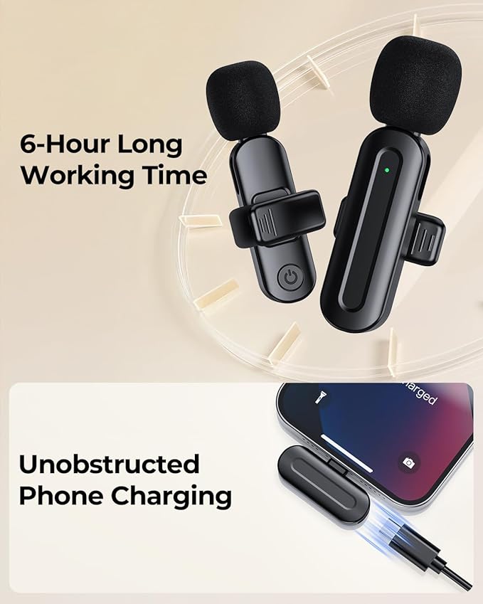 PQRQP Wireless Mini Microphone for iPhone/iPad/Android: 2 Pack Lavalier Microphone for Video Recording, High-Fidelity Audio iPhone Mic with USB-C for Content Creators, Bags & Cases