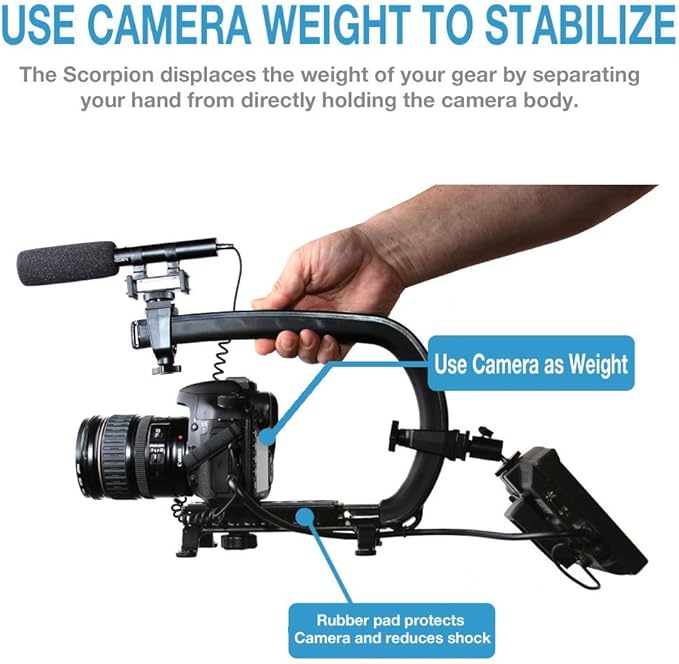 Cam Caddie Scorpion EX Handheld Camera Stabilizer with Threaded Feet - Professional Steadycam for most Cameras, Camcorders, Mobile Phones and Action Sports Cams - Mounting Accessories Included - Black