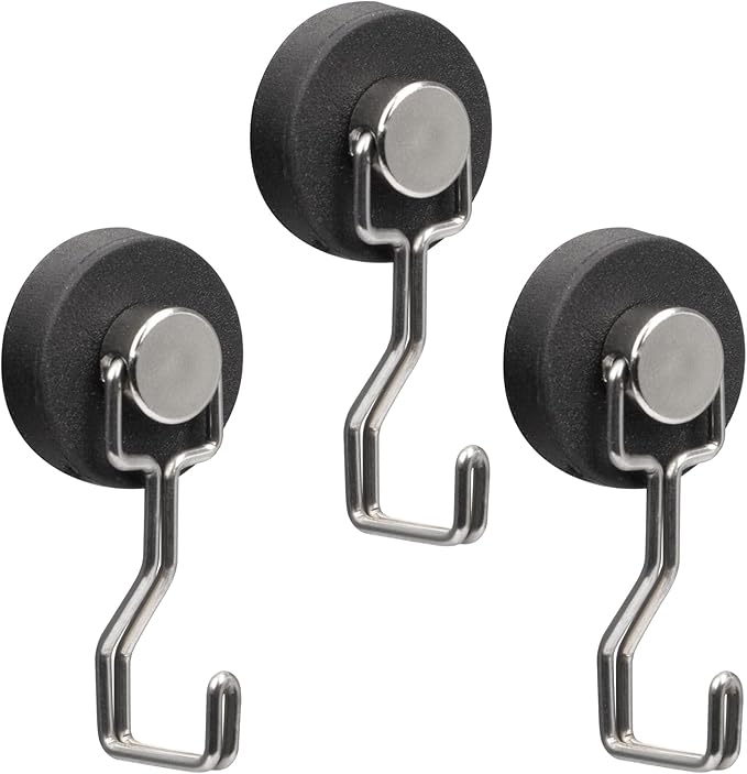 DUGUJIUJIAN Rubber Coated Anti-Scratch Heavy Duty Magnetic Hooks, Essential for Cruise Ship Cabins & Refrigerator Hanging, Rubber Coating Anti-Corrosion, Hook Magnets for Outdoor Grill(3, Sliver)