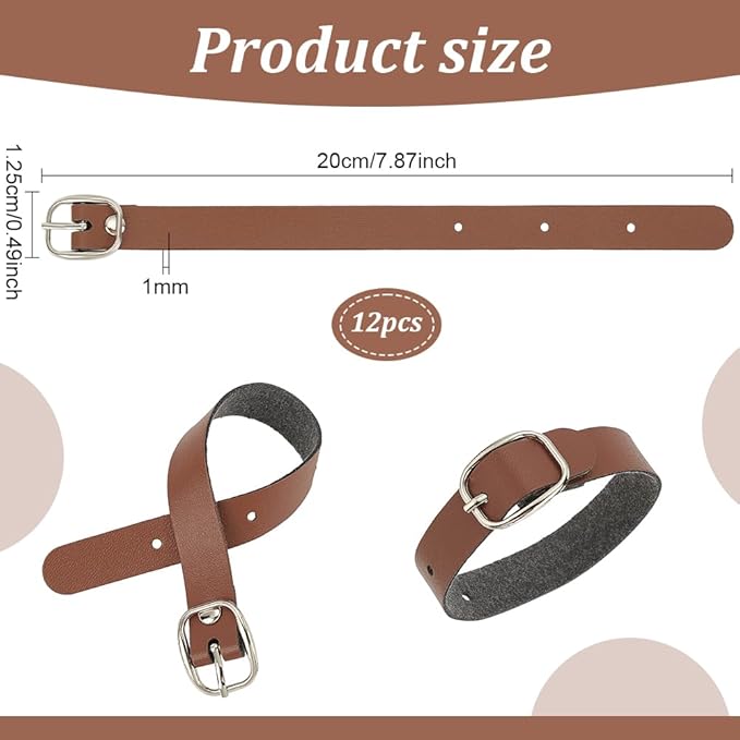 FINGERINSPIRE 12 pcs PU Leather Luggage Tag Straps 7.87" Saddle Brown Leather Luggage Tag Loops with Alloy Buckle Name Strap Tag Holder for Suitcases Briefcase Backpacks Travel Hanging Accessories