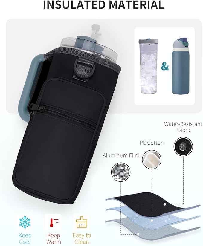 sportsnew Magnetic Gym Bag for Women Men, Water Bottle Carrier Holder with Strap & Phone Pockets for 40oz Tumbler with Handle, 4 Built-in Magnets Small Gym Bag for Sports, Workout, Fitness, Walking